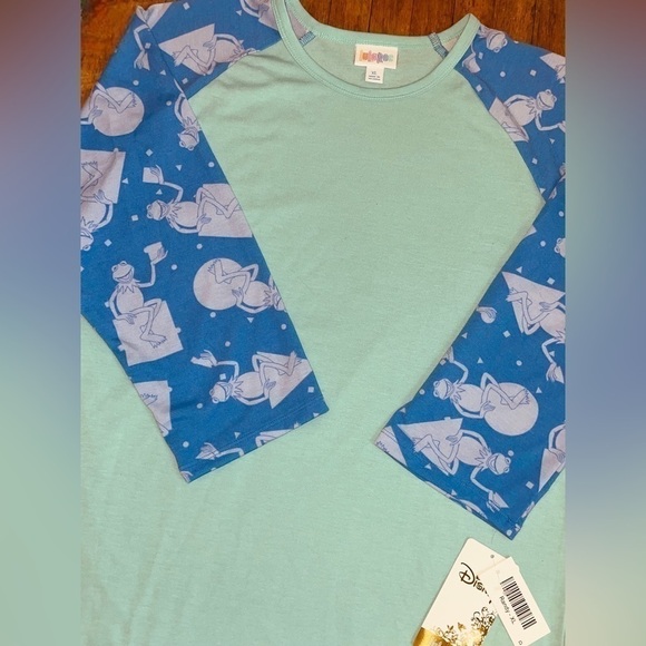 LuLaRoe XL Disney Randy Unisex Tee • Kermit the Frog • Raglan 3/4 Sleeves NWT - Picture 5 of 15